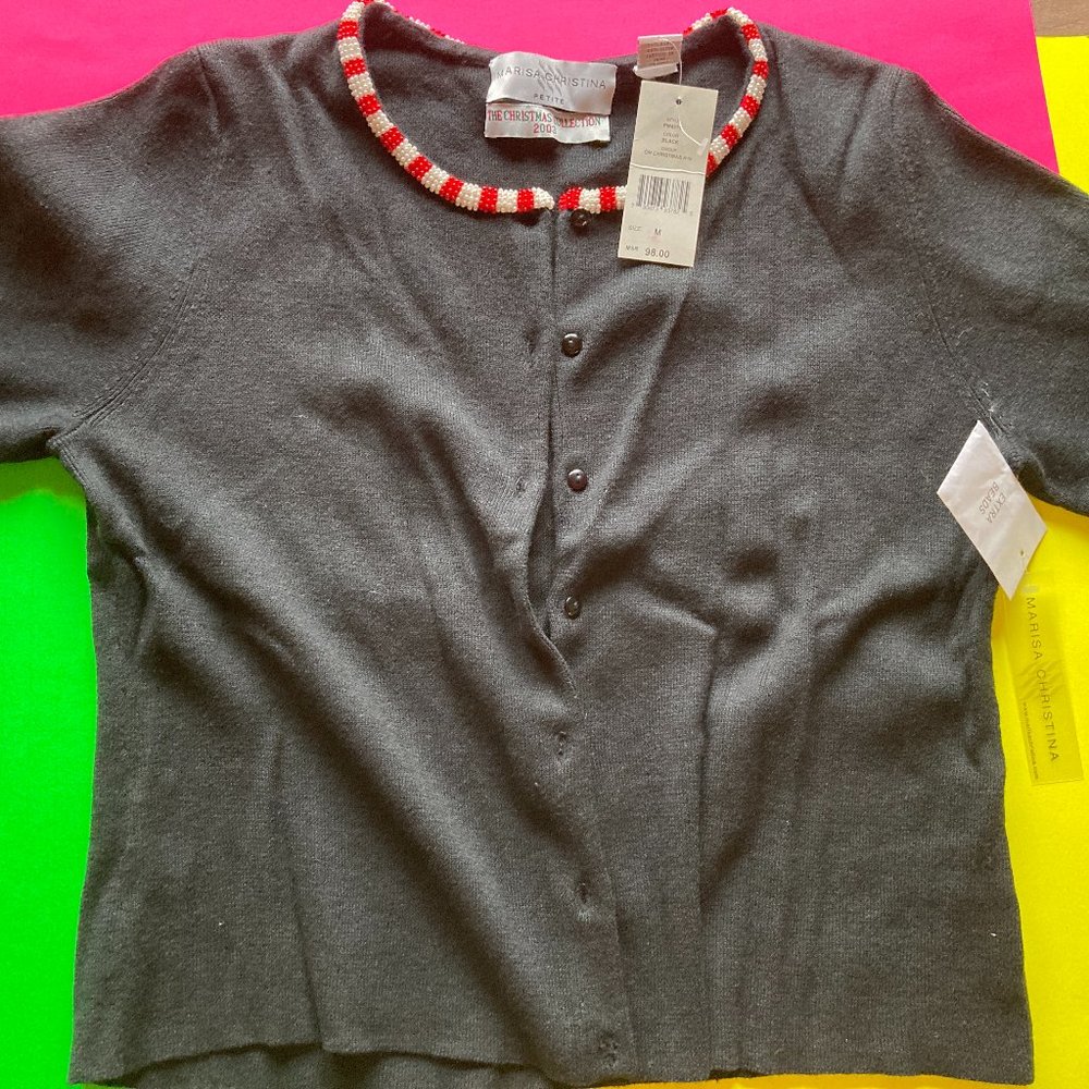 A Med Petite, Black Long Sleeve Holiday Sweater